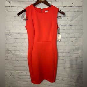 NWT* Calvin Klein watermelon (coral) Scuba‎ Knit Sleeveless Stretch Sheath Dress